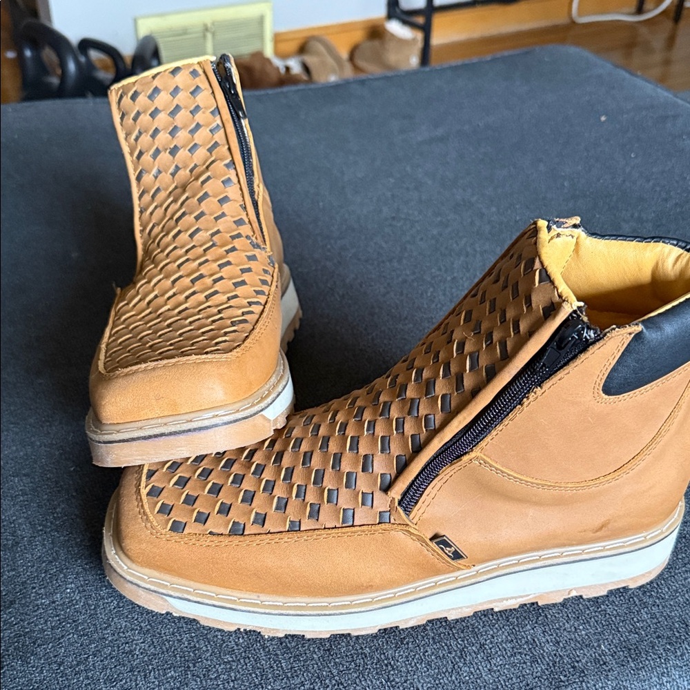 Men's Woven Tan Side-Zip Casual Boots